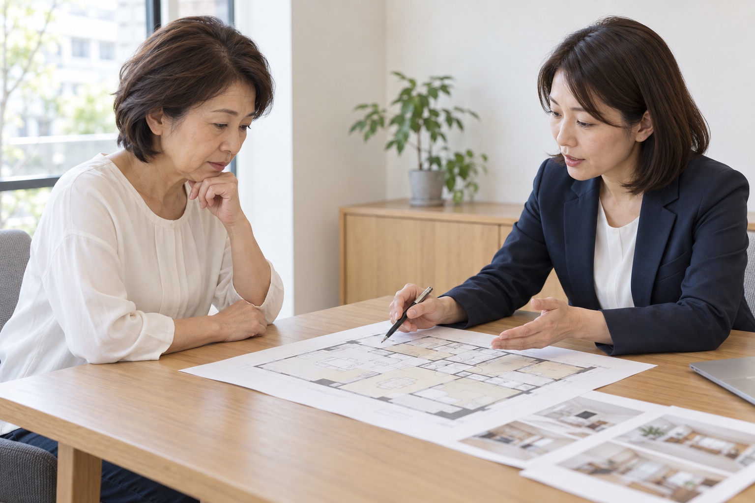 資料を見ながら売却について話し合う様子