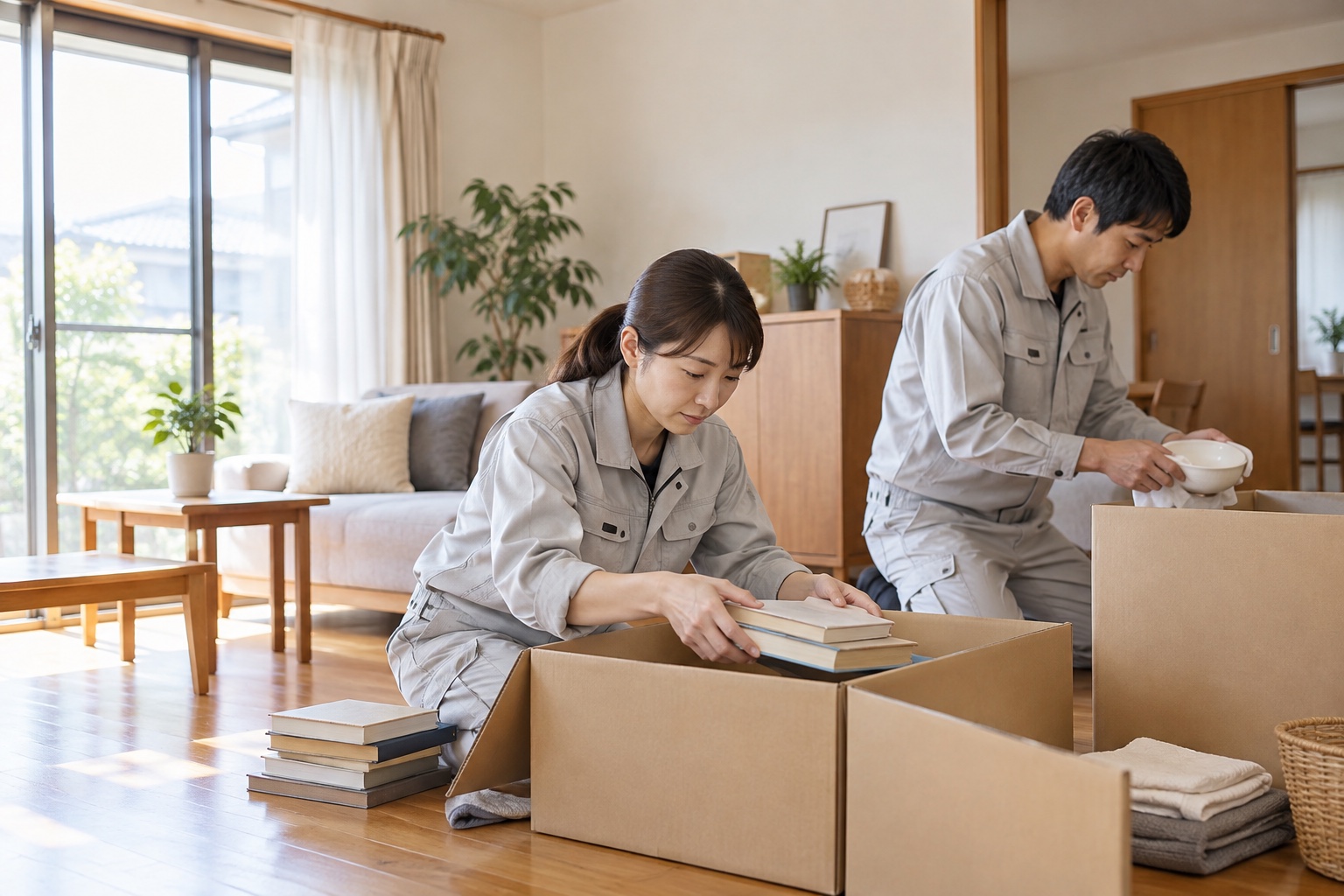室内で荷物を整理する作業のイメージ
